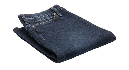 Folded dark wash denim jeans isolated on white background