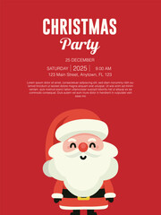 Festive Christmas Party Flyer with Cute Santa Illustration