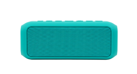 Teal rectangular textured bluetooth speaker on white background