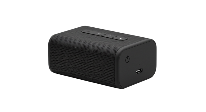 Compact black portable bluetooth speaker with textured surface