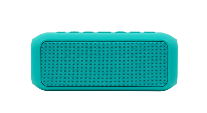 Teal rectangular textured bluetooth speaker on white background