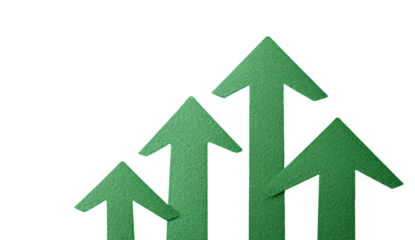 Three overlapping green upward arrows on black
