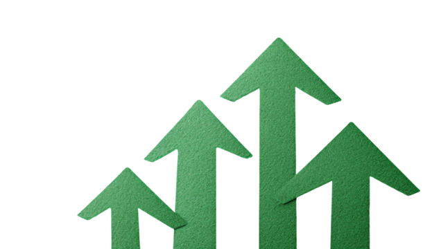 Three overlapping green upward arrows on black