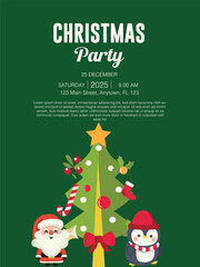 Cute Christmas Greeting Card with Santa and Penguin Illustration