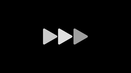 Fast forward and fast backward white symbol icons animated on black background. Minimal playback control icons for media player, video, music.