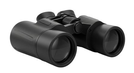 Black binoculars isolated on a solid white background