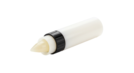 White squeeze bottle with black cap and creamy dispensing tip