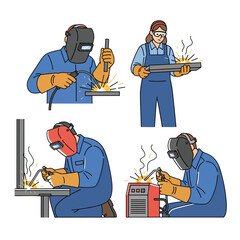 Vector image of a simple set of people welding
