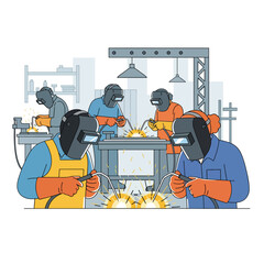 Vector image of a simple set of people welding