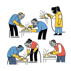 Vector image of a simple set of people welding