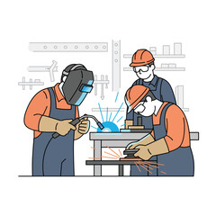 Vector image of a simple set of people welding