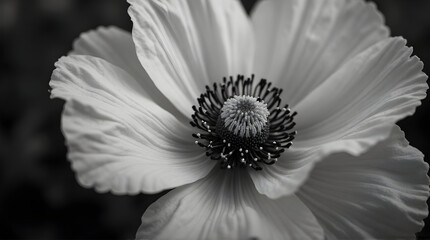 White Poppy Flower Closeup Black and White Artistic Nature Photography