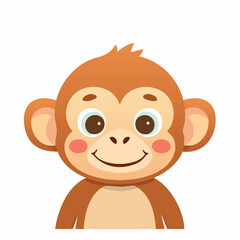 Portrait serré d'un petit singe amusant et très souriant, arrière plan blanc, illustration