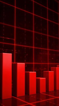 A red bar graph with a downward arrow on top. The graph shows a downward trend, which could indicate a decrease in a particular value or a negative outcome
