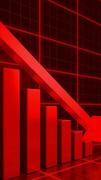 A red graph with a downward arrow on it. The graph is showing a downward trend, which could indicate a decrease in a particular value or a negative outcome