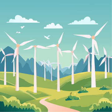 Parc &eacute;olien en pleine nature, vall&eacute;e, montagne, &eacute;nergie renouvelable, &eacute;cologie, &eacute;oliennes