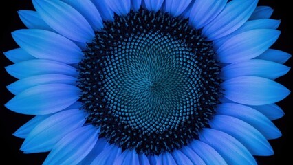 Close-up of a vibrant blue sunflower with a spiraling seed center.