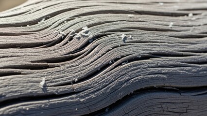 Fototapeta premium Macro shot of gray, weathered wood with deep, flowing grain textures.