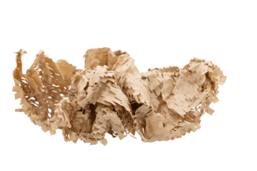 Brown crumpled honeycomb paper isolated on transparent background.
