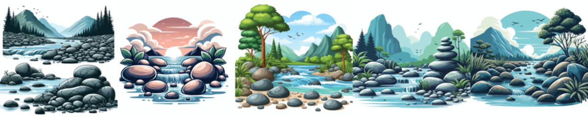 Vector image of river stones with white background