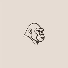 Simple ape head strong wild line art minimalist logo design.