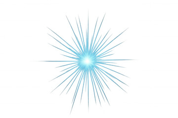 Fototapeta premium Bright blue light emitting rays creating abstract starburst effect on transparent background