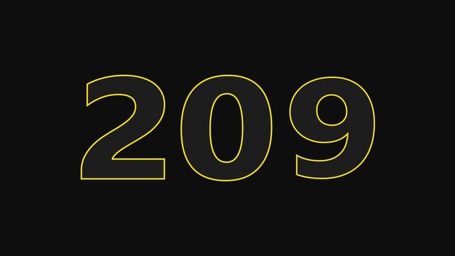 209 number countdown icon on black background 4k animation.	
