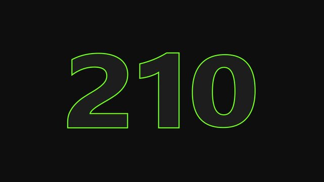 210 number countdown icon on black background 4k animation.	
