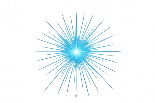 Blue light burst with radiating rays, creating a glowing star effect on transparent background