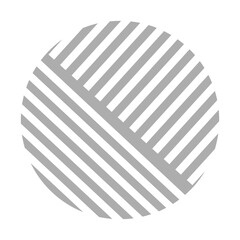 A simple, clean, minimalist, and modern aesthetic circular icon is filled with a complex pattern of intersecting, parallel grey stripes, creating a woven or textile-like effect. 