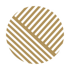 A simple, clean, minimalist, and modern aesthetic circular icon is filled with a complex pattern of intersecting, parallel light brown, beige stripes, creating a woven or textile-like effect. 