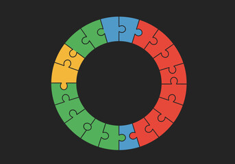 Naklejka premium Circular Puzzle Ring with Colorful Pieces on Dark Background.