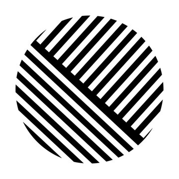 A simple, clean, minimalist, and modern aesthetic circular icon is filled with a complex pattern of intersecting, parallel black stripes, creating a woven or textile-like effect. 