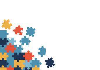 Colorful Puzzle Pieces Forming a Corner Design on White Background.