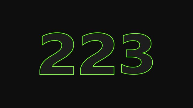 223 number countdown icon on black background 4k animation.	
