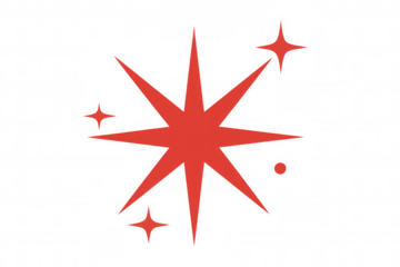 Retro sparkle star vector graphic with red vintage twinkle effect on transparent background