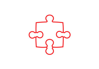 Red Puzzle Piece Outline on White Background.