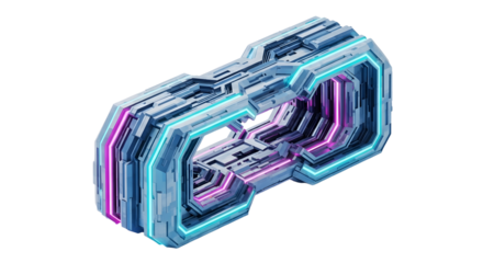 Futuristic Neon Circuitry Device with Blue and Pink Lights on White Background