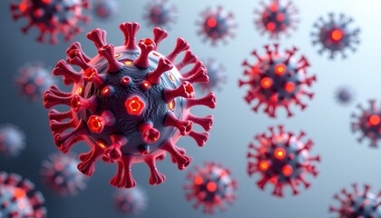 An illustrative view of a virus with spike proteins, which creates a fearful sense