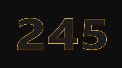 245 number countdown icon on black background 4k animation.	
