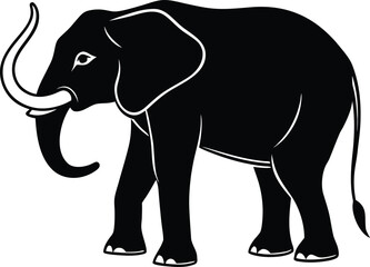 Fototapeta premium Wild Elephant Silhouette, Art simple illustration on white background.