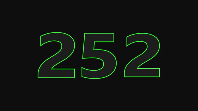 252 number countdown icon on black background 4k animation.	
