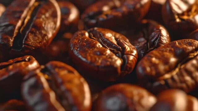 Roasted Coffee Beans: Close-Up View of Aromatic Coffee Seeds for Breakfast Beverage