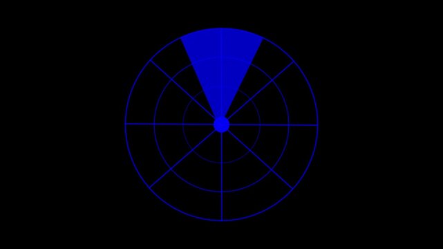 Radar screen animation on black background. Signal transmitted sonar radar. Radar point detect enemy position. hud icon. An air traffic control tower equipped with radar. 