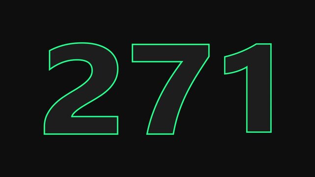 271 number countdown icon on black background 4k animation.	
