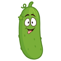 Funny cartoon pickle character with goofy face and tonque out. Cute vegetable mascot for stickers, kids design, t-shirt print, packaging and healthy food concept