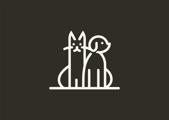 A line art logo of a cat and dog together, symbolizing companionship, loyalty, and harmony