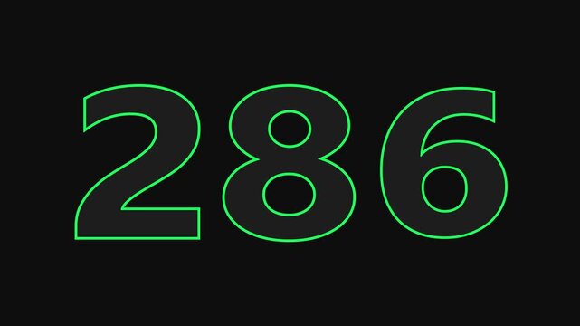 286 number countdown icon on black background 4k animation.	

