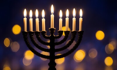 Fototapeta premium Hanukkah Menorah with Lit Candles