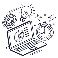 Fototapeta premium Dynamic business strategy unfolds with innovative ideas, data analysis, and efficient time management for project success.